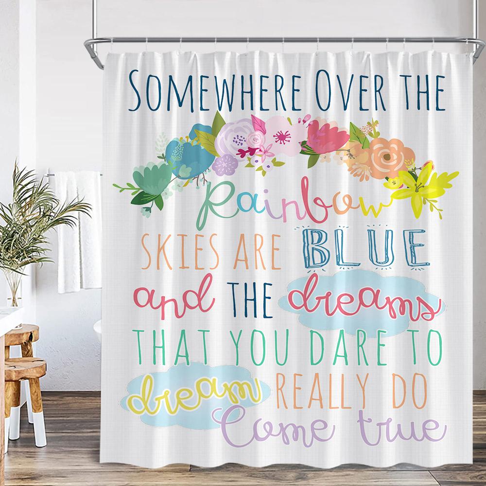 Motivational Quote Words Modern Shower Curtain Flowers Butterfly Art Aesthetic Bathroom Decor Polyester Fabric Bathtub Curtain