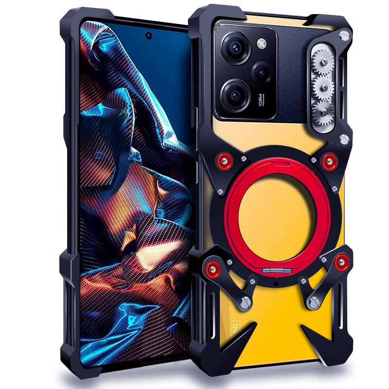 Bumper Magnetico in Metallo per Xiaomi Poco X7,X6,X5 PRO,Poco F6 F5 Pro M6 Pro Custodia Senza Bordo Rotazione a 360 Gradi Supporto con Copriobiettivo