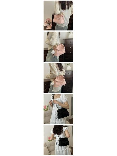 Trendy Pink Velvet Women's Versatile Crossbody Fashion Bucket Handbag