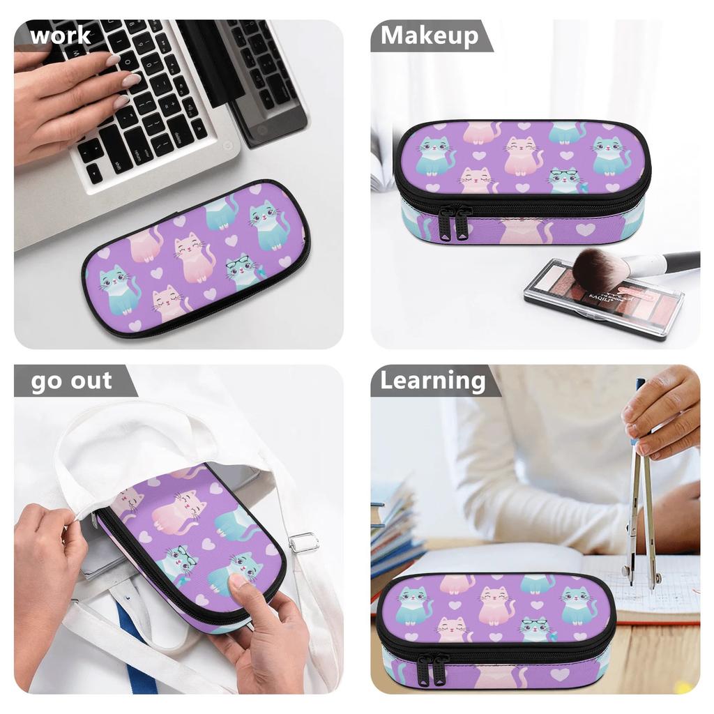 Large Capacity Pencil Case Lightweight 300D Polyester Smooth Zipper with Main Compartment Mesh Pocket and Pen Slots for Students