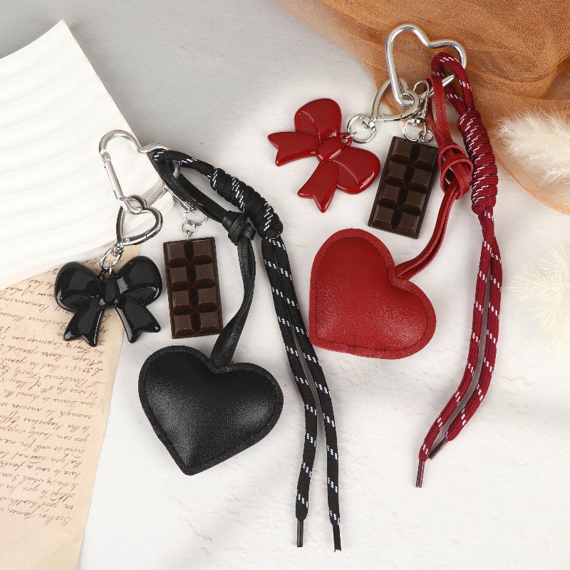 Fashionable Retro Bow Heart Bag Charm Y2K Ins Style Woven Rope Keychain Pendant Girly Trendy Car Key Holder Gifts