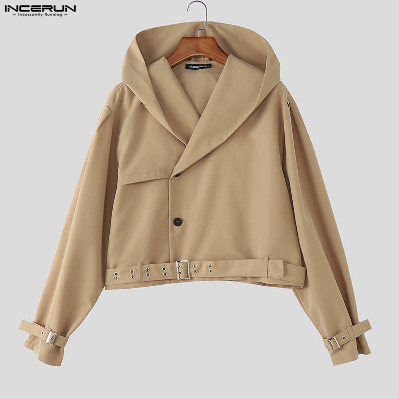 INCERUN Men Long Sleeve Casual Loose Short Hooded Cargo Jackets Tops