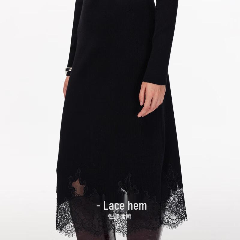 Veromoda Women's Wool Blend Square Neck A-Line Lace-Panel Knit Dress