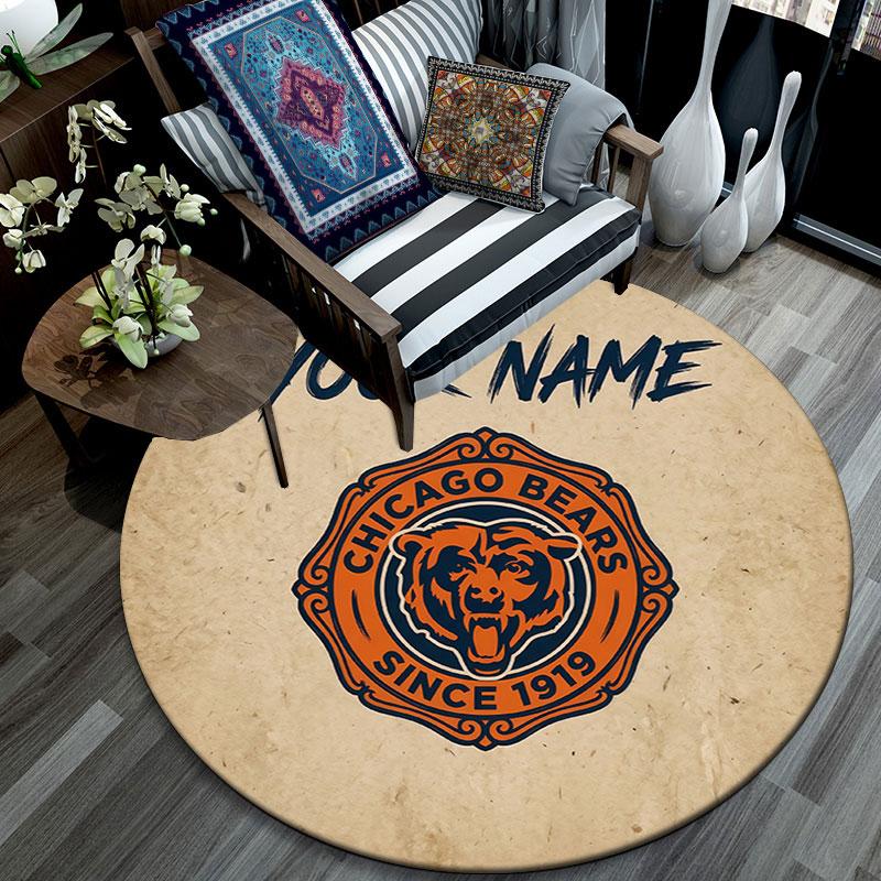 Custom Name,Chicago Bears pattern round rug,Carpet Rug for Living Room Bedroom Playroom ,Non-slip Floor Mat,Holiday Gifts and Birthday Gifts.