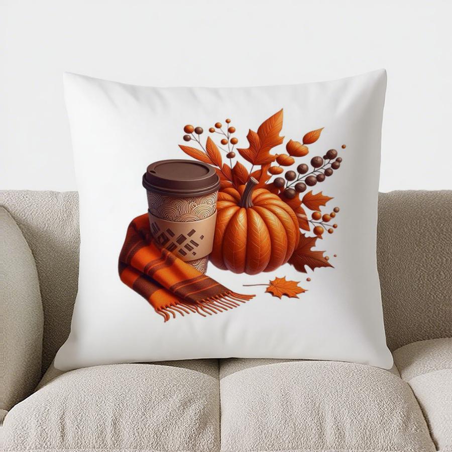 Home Decor Autumn Fence & Pumpkins Decorative Pillow Cover Pattern Cushion Cover Suitable For Sofa Bedroom Car Pillow Cover