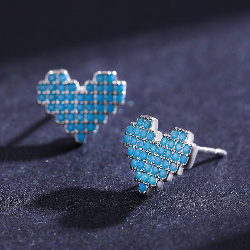 MODIAN Ohrstecker aus 925er-Sterlingsilber, Vintage-Türkis, für Damen, romantische Herz-Ohrstecker, hypoallergen, feiner Schmuck