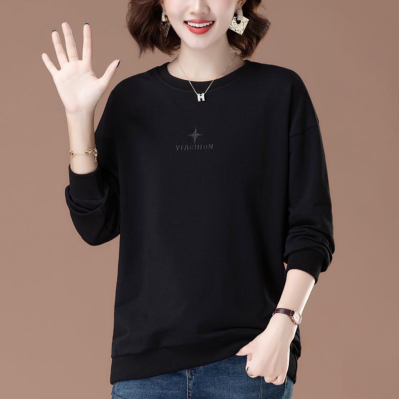 Women's Loose-Fit Pure Cotton Hoodie - Plus Size, Tummy-Covering, Slimming, Casual Spring/Autumn Top for Middle-Aged Mothers