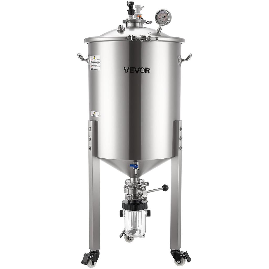 Stainless Steel Conical Fermenter, 16 Gal/60L Home Brewing Fermenation Tank, Brew Bucket Fermentor with Conical Bottom, 3 Caster Wheels, Lid, Handle &
