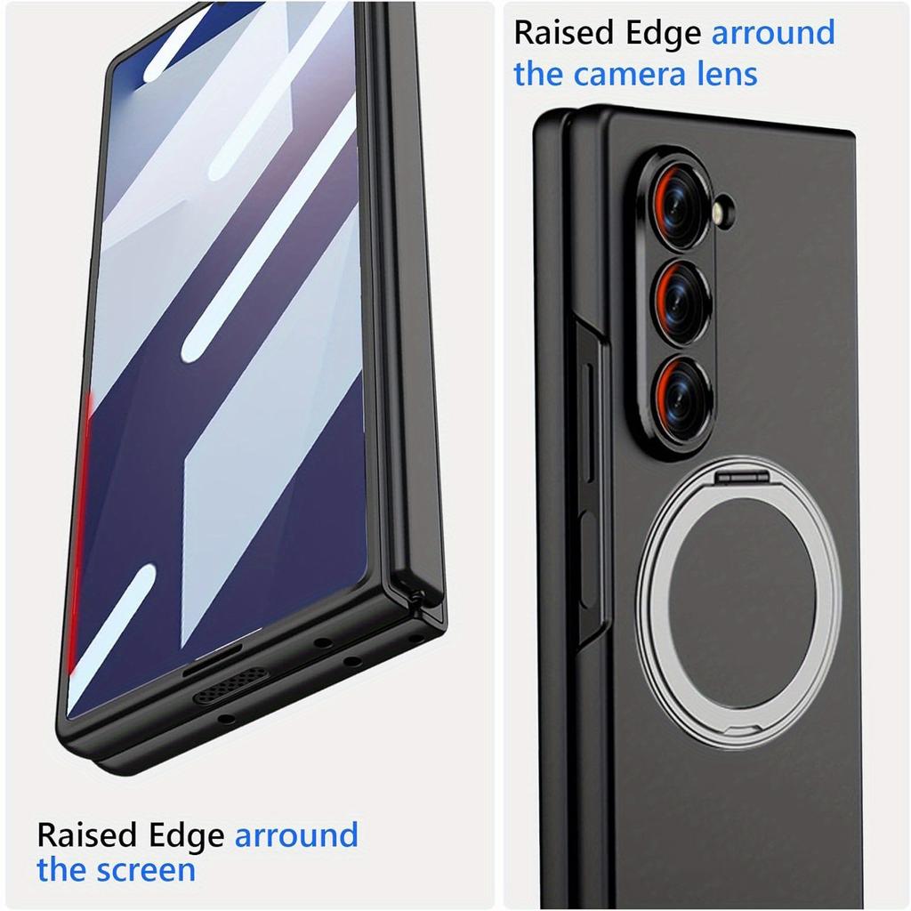 Suitable for Samsung Galaxy Z Fold 7 Case with Rotating Ring Holder, Magnetic Case Built In Screen Protector Slim Hard PC Cover