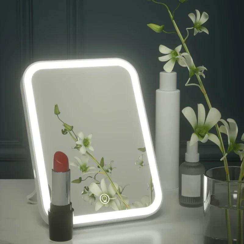 LED Cosmetic Mirror Touch Screen Plug-in Switch with Lights Portable Standing Folding Cosmetic Mirror