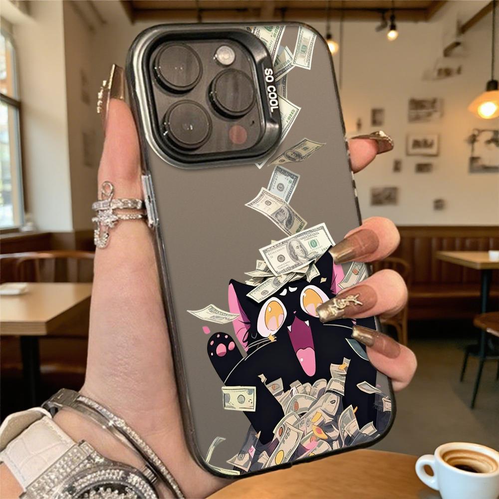 Black Cat In Money Pile Hard Phone Case for Iphone 16 15 14 13 12 11 Pro Max Mini Shockproof Anti-Scratch Protective Cover