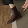 Krazing Pot Sheepskin Autumn Winter Shoes Thick Heels Size 42 Square Toe Zipper Vintage Ankle Boots