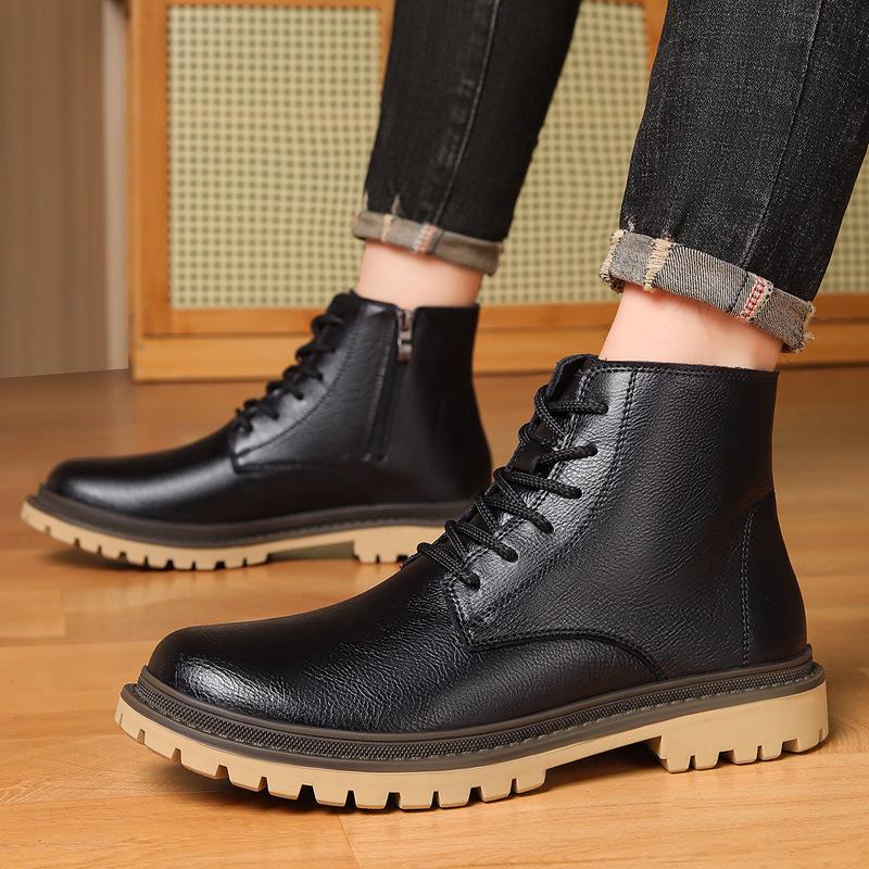 Men s Cross-Border Plus Size Genuine Leather Retro Ankle Boots with Velvet Cotton Lining 39