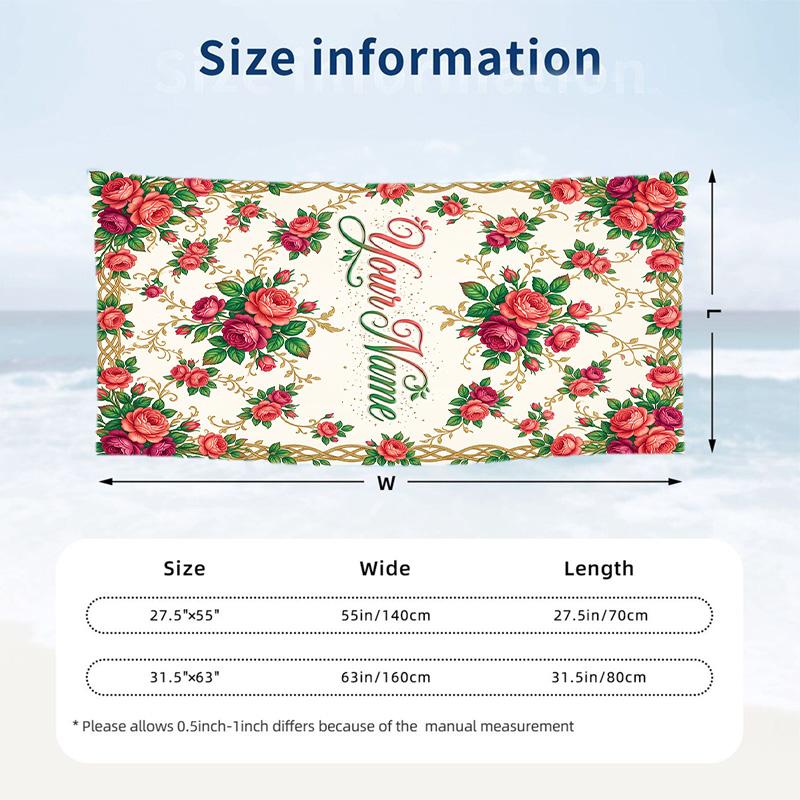 Floral Theme Beach Towel Personalized Custom Name & Text Soft Quick Dry Beach Towel for Swimming Travel