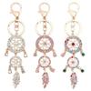 Rhinestone Dreamcatcher Keyring with Hollow Feather Pendant - Elegant Metal Gift