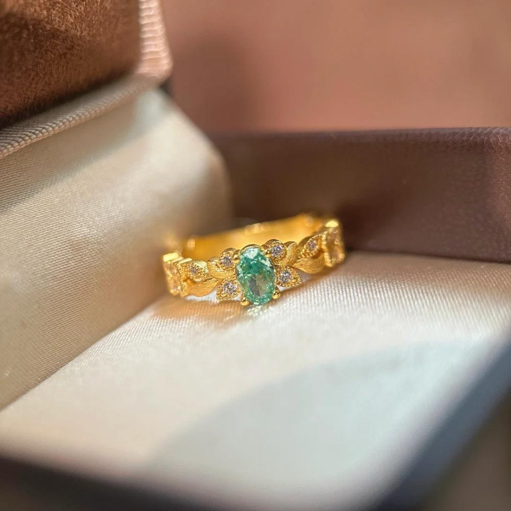 French Style High Carbon Diamond Mint Wheat Ring Unique Elegant Fashionable Womens Jewelry adjustable