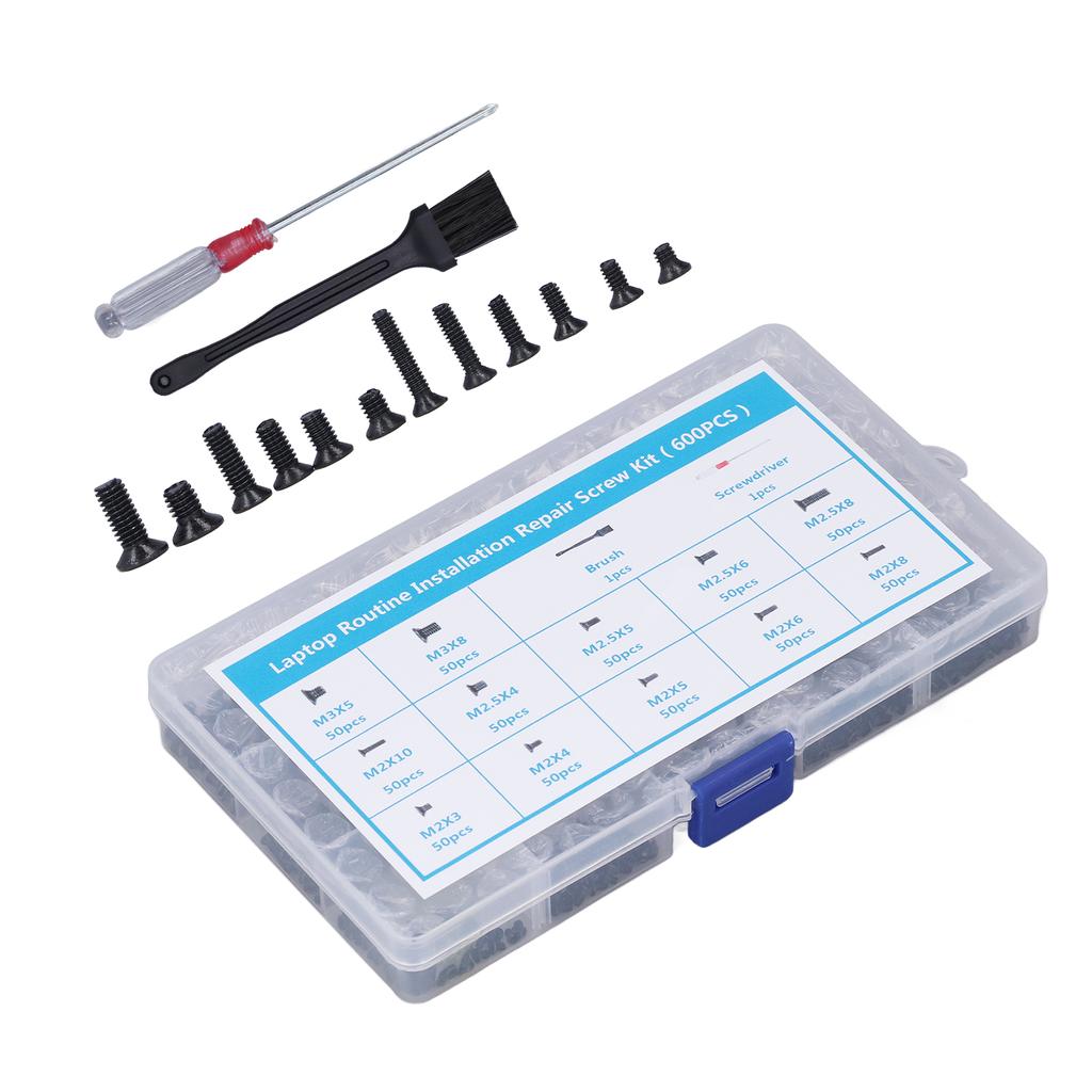 Kit de Juego de Herramientas con Destornillador de Cepillo de 600 Piezas para Ordenador, Tornillo de Cabeza Plana de Acero al Carbono M2 M2.5 M3