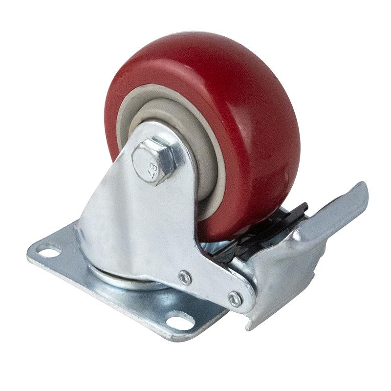 Silent Universal Jujube Red Casters with Brakes - 3", 4", 5" Polyurethane Wheels for Warehouse Tools and Cargo Trolleys