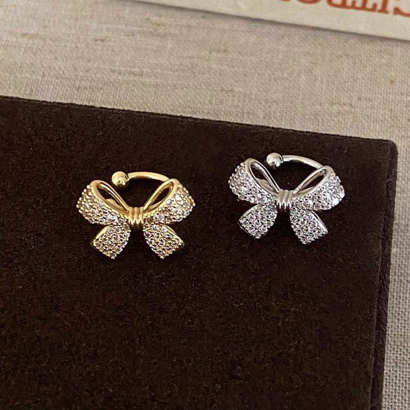 1Pc Shiny Rhinestone Bowknot Ear Clip Earrings for Women Exquisite Full Crystal Inlay Zircon Bow Non Piercing Ear Cuff Jewelry