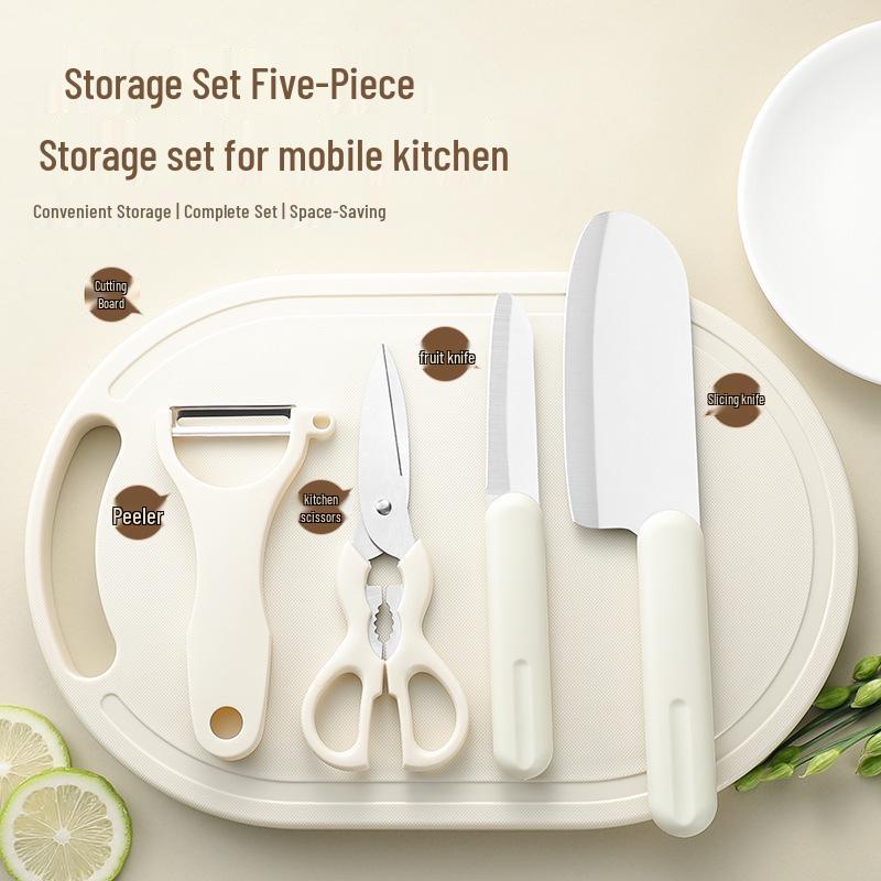 Stainless Steel Kitchen Knife Set with Cutting Board and Storage, Ideal for Baby Food and Dormitory Use