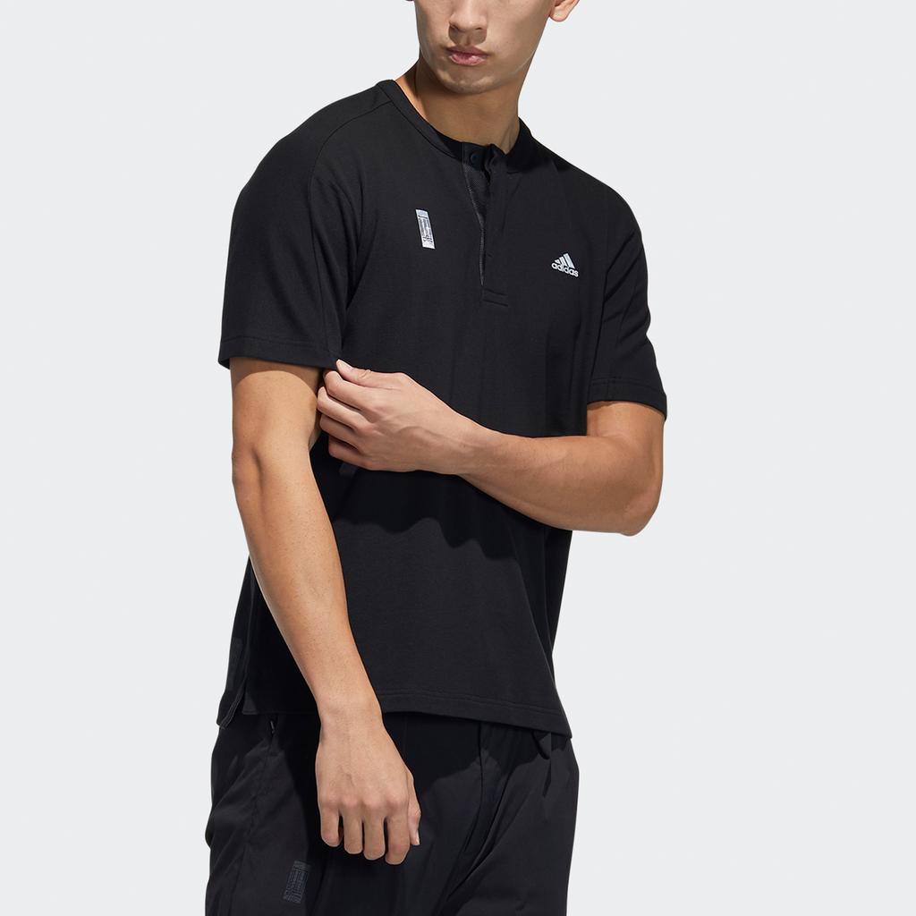 adidas Henley Sport Casual Short Sleeve Tee Men Tops Black GP1816