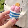 Small Gift for Party Favors 3D Printed Ice Cream Cup Fidget Clicker Keychain, Cute Dessert Stress Simulated Food Keychain Relief Click Toy, Mini Desk
