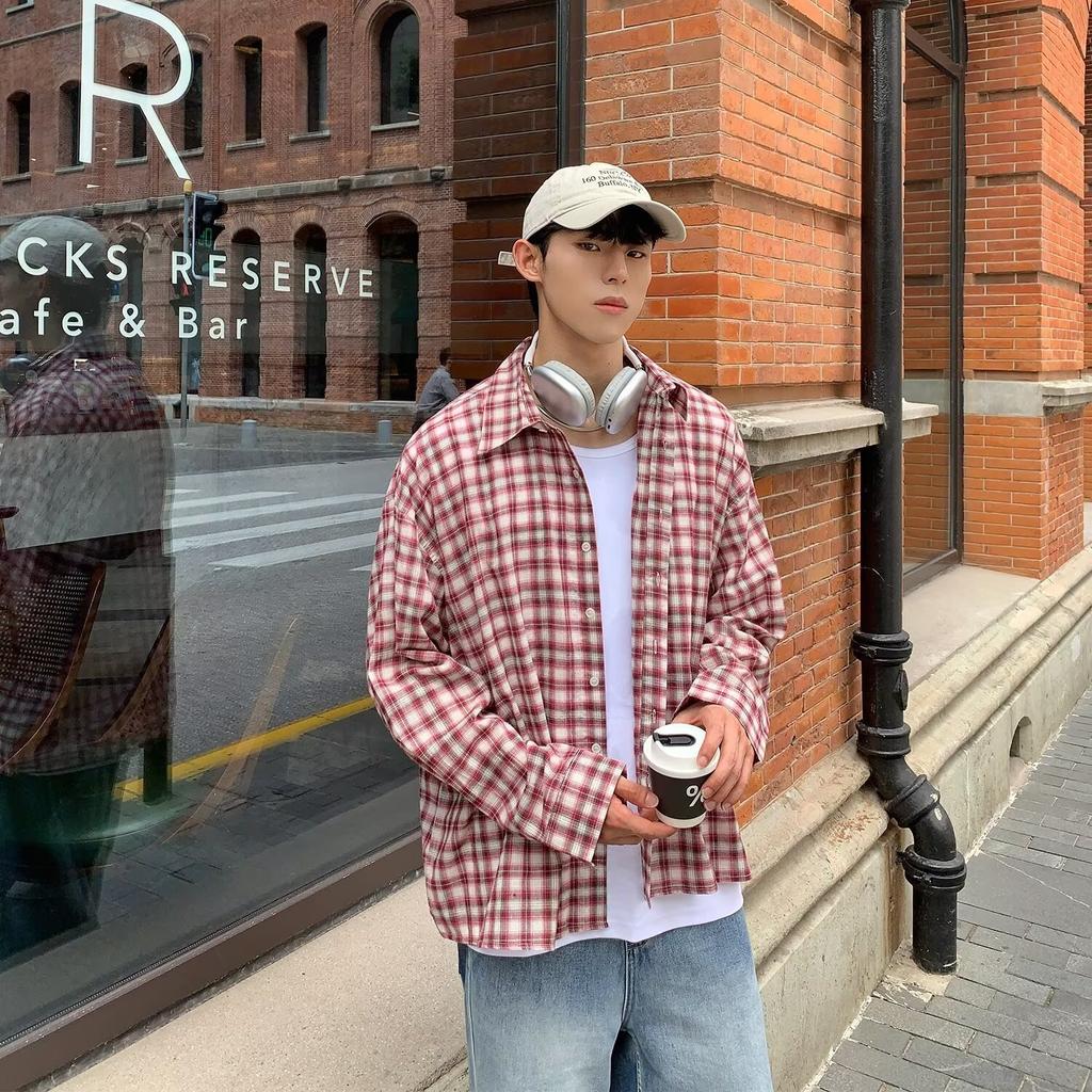 Autumn Cotton Plaid Long-Sleeved Shirt Men's and Women's Neutral Loose Casual Shirt Trendy Ins Couple Coat Top