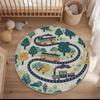 Round Kids Train Rug, Nursery Playroom Decor Toddler Adventure Track Carpet Forest Railway Rug Cute Baby Room Rug Non-Slip Mat