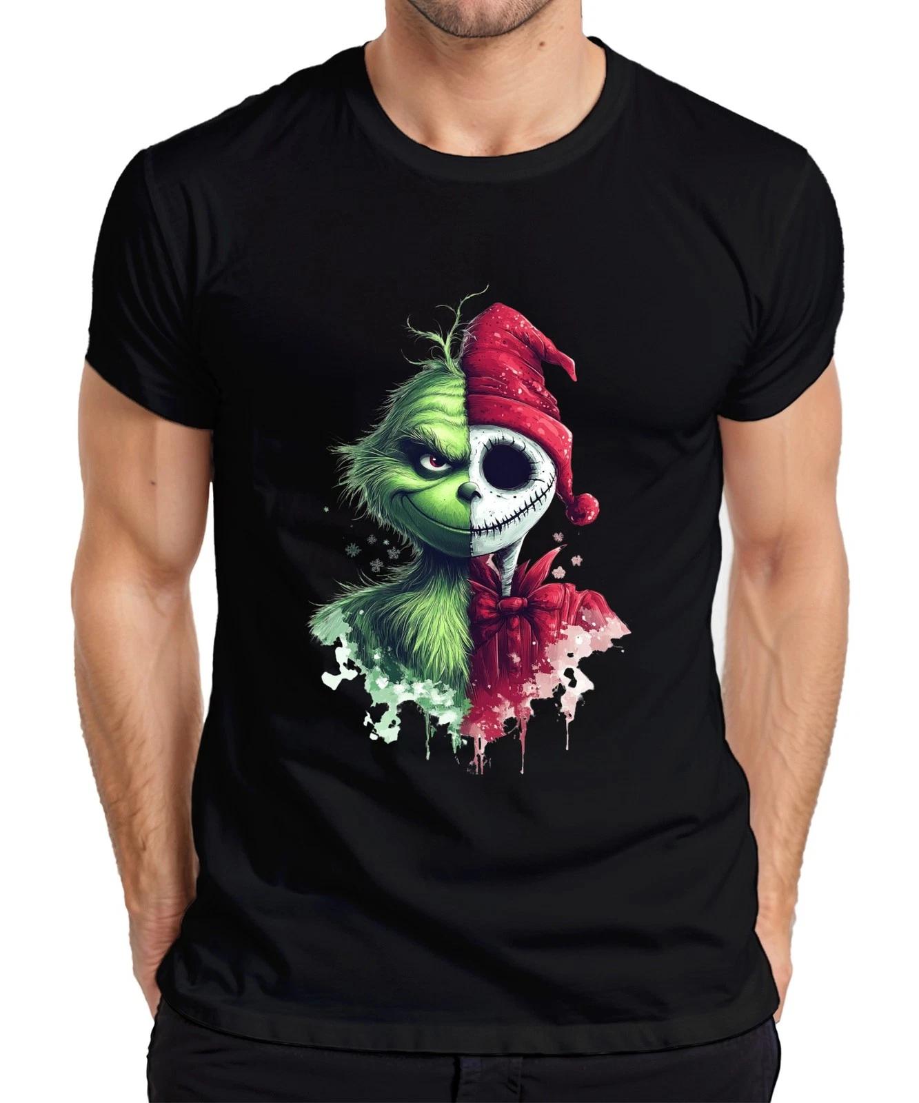 Grinch Jack Skellington Halbgesicht Weihnachten Grusel Halloween Herren T-Shirt L