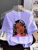 Girls' Summer Crew-Neck Short-Sleeved Top New Black Girls Cute Top Girls Clothes Cartoon Print T-Shirt Top Children's Clothing