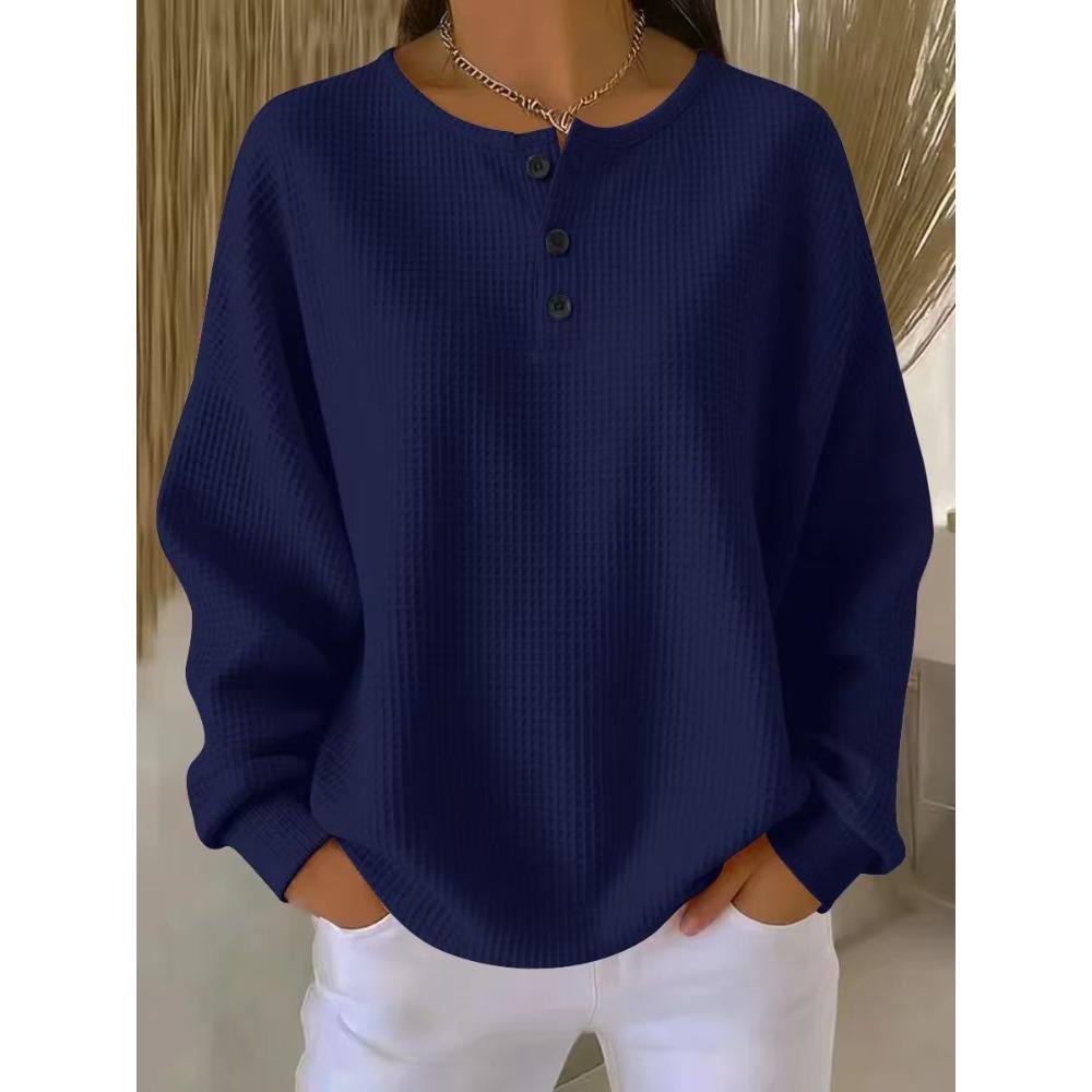 **Maglione da donna a nido d'ape con scollo rotondo, vestibilità ampia, tinta unita, alla moda, autunno inverno**
