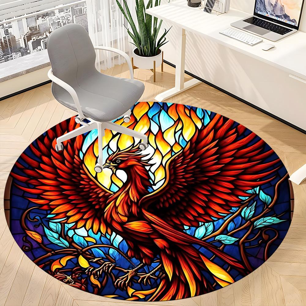1pc Phoenix StainedGlass Office Round Area Rug, Under Office Chairs Bedroom Living Room Home Decor, Room Deco