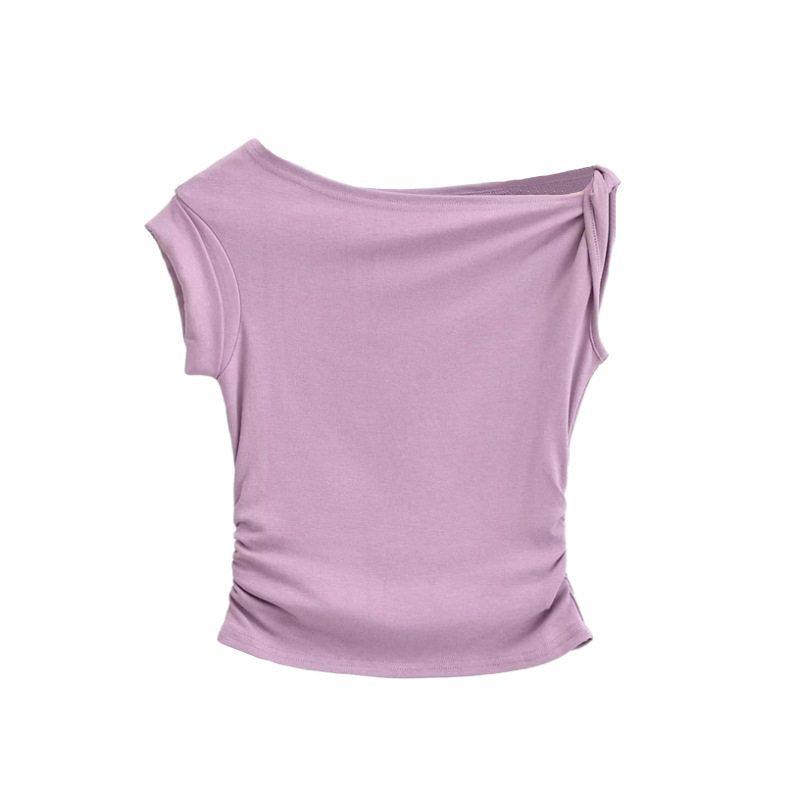 Fashion Stylish Yoga Short Sleeve Women's Slim-Fit Oblique Shoulder Sports T-Shirt Women's Fancy Sexy Workout Clothes Summer New Arrival