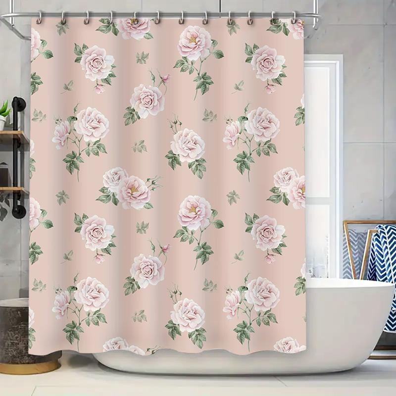 

Floral Shower Curtain Pink Rose Bath Decor White Sink Rug Non-Slip Bathroom Rugs Water Absorbing Waterproof Mats For Kitchen Flo W60H190(CM)-1 Pcs