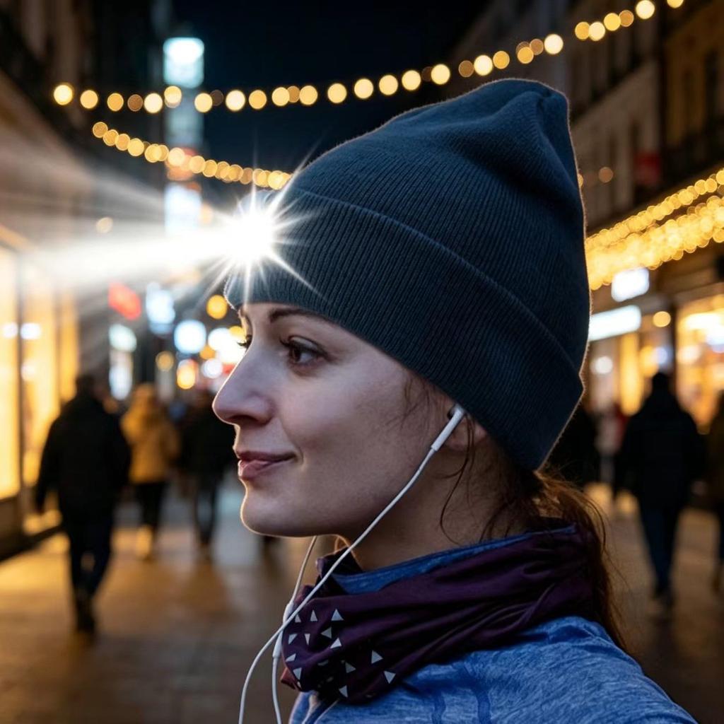 Riding Knitted Cap with Light Thermal Lighting Night Fishing Cap Portable LED Outdoor Wool Cap