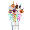 Halloween Glow Spiral Drinking Straws Luminous Bat Ghost Pumpkin Witch Print for Festival Gathering Drinkware 1Pcs