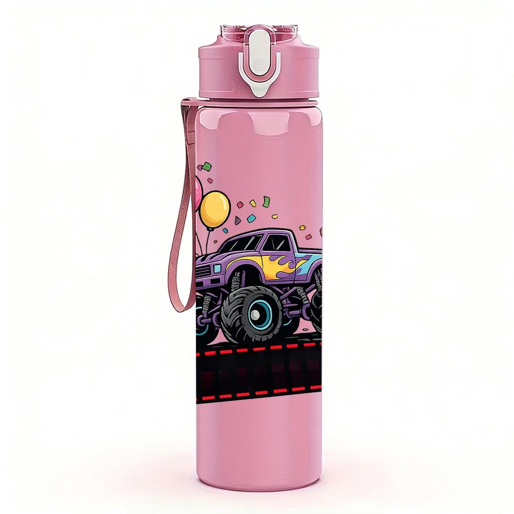 1PC Monster Truck 5 Birthday Party Print 750ml Color Plastic Sports Water Bottle Leakproof Flip Straw Lid Suitable for Sports Office Home Use