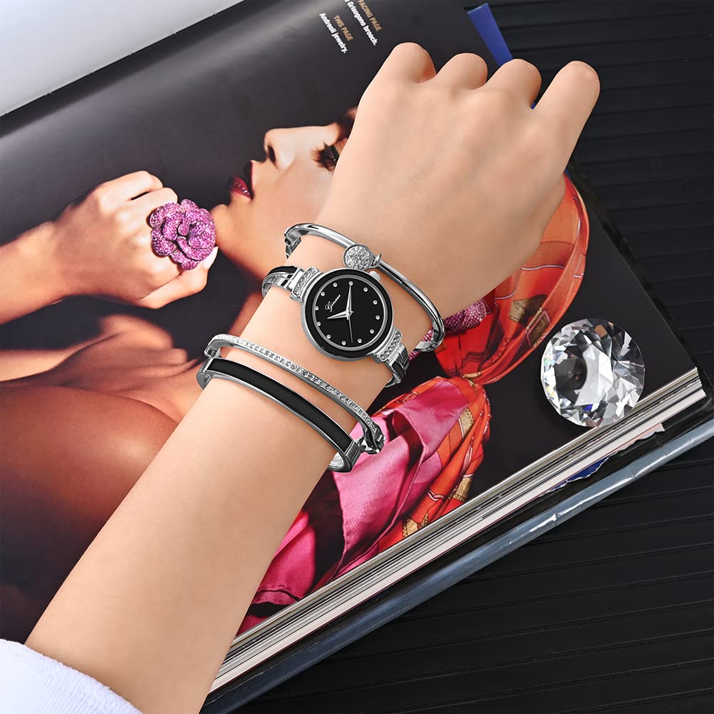 Bangle Watch Bracelet 4 Piece Set Analog Display Waterproof Popular Cute Stylish Alloy Watch Silver Black Birthday Anniversary Christmas Day Present