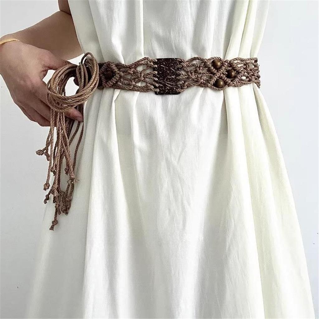 Cotton Woven Belt Adjustable Tassels Waist Tie Medieval Trend Women's Fashion Accessory