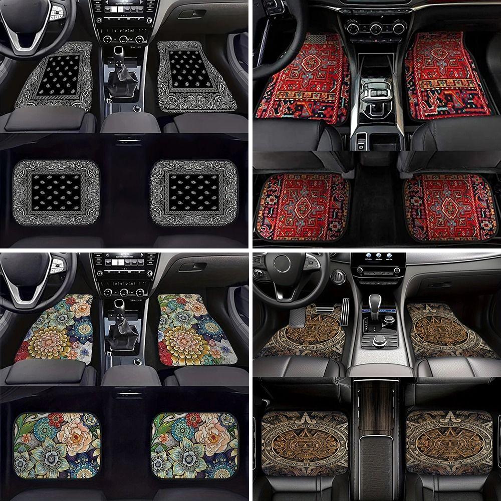 4Pcs Heavy Duty Persian Carpet Bohemian Car Floor Protector Rugs  for Front Rear Seats