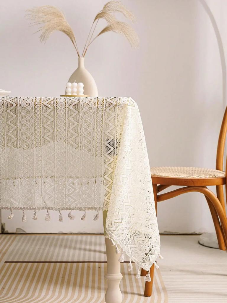 Beige Lace Vintage Diamond Tablecloth Kitchen Tablecloths for Rectangle Tables or Party Banquet Dining Wedding Decorations