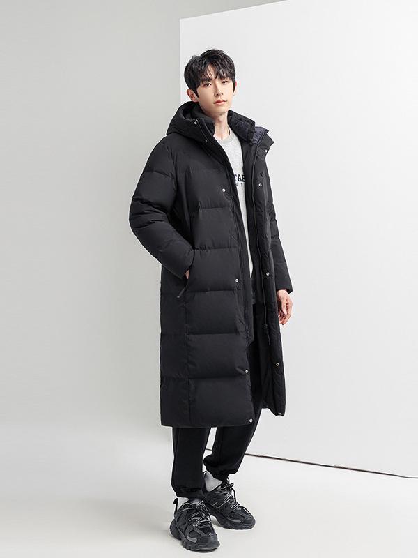 

Мужской пуховик средней длины с капюшоном - Зимний пух белой утки, Модный и теплый для пар XL чёрный