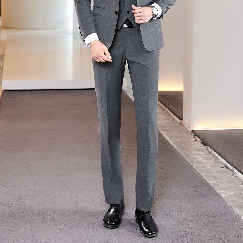 TLOMAN Men s Stretch Grey Slim-Fit Suit Pants 36