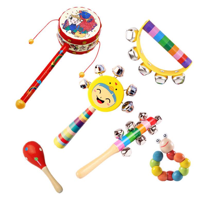 Wooden Baby Rattle Toy for Newborns and Toddlers (0-12 Months) - Grasping & Early Education Puzzle Handbell