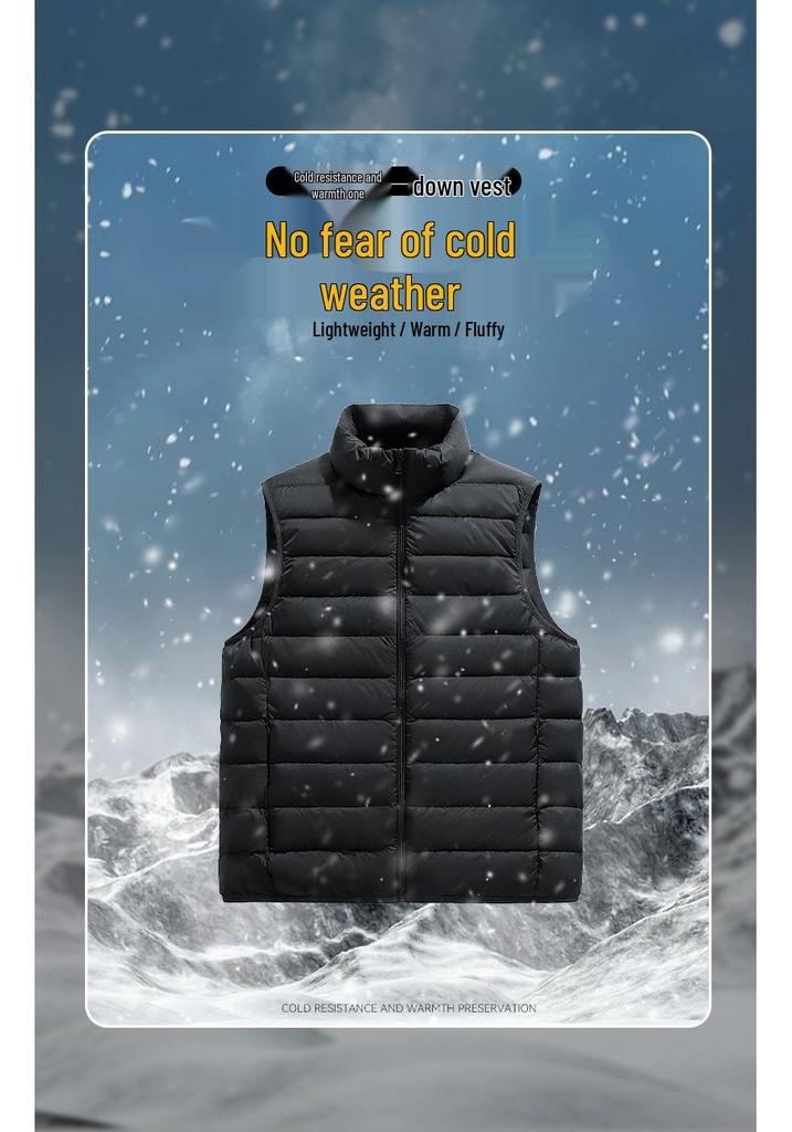 Men's Lightweight Winter Down Vest, 90% Insulated with Stand Collar, Short Fit for Sports, Group Purchase & Custom Printing Available