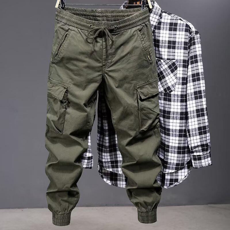 Men's Tactical Cargo Jogger Pants - Military Green, Outdoor Casual for Spring & Autumn Hiking