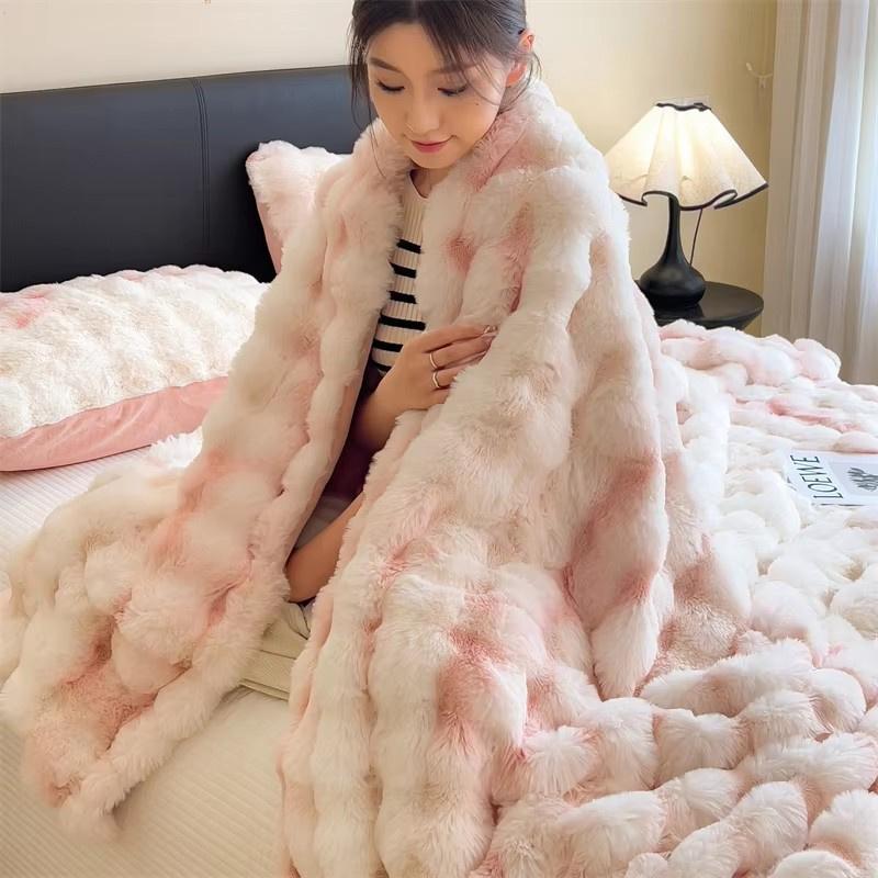 1pc Plaid Flannel Blanket Sheet Warm Soft Cozy Throw Blanket Sofa Bed Room Office Nap Blanket Autumn Winter Fluffy Bubble Fleece Blanket Sheet