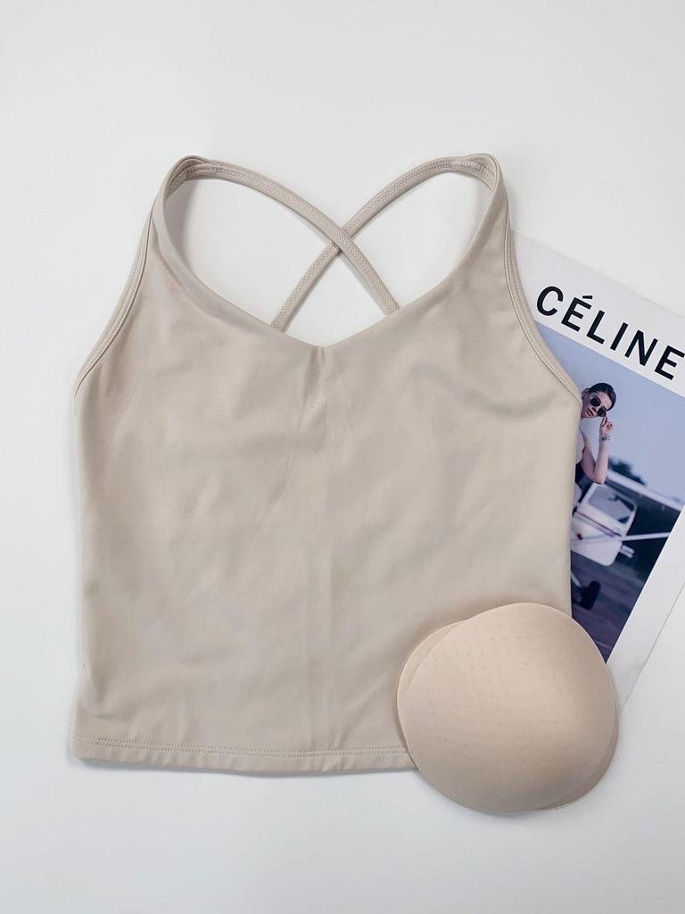 Women's 2025 Yoga Tank Top with Thin Straps, Beautiful Back, and Chest Pad - Perfect for Running and Fitness.