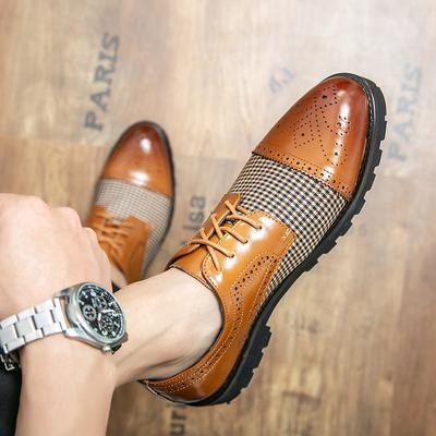 New High Quality Leather Men Brogues Shoes Lace-Up Bullock Business Dress Men Lattice Oxfords Shoes Male Formal Shoes Big Size