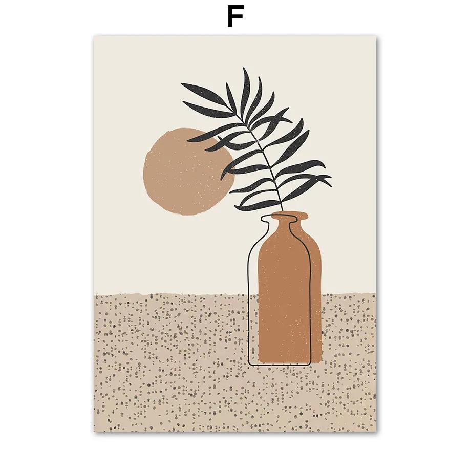 

Бохо бежевая линия ботанический лист солнце абстрактный арт постер и печать холст картины скандинавские настенные картины для декора гостиной 8X12inch 20x30cm